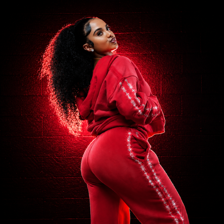 Dessertz Rhinestone Hoodie & Pants Set — Red Velvet (Red)