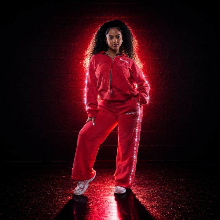 Dessertz Rhinestone Hoodie & Pants Set — Red Velvet (Red)