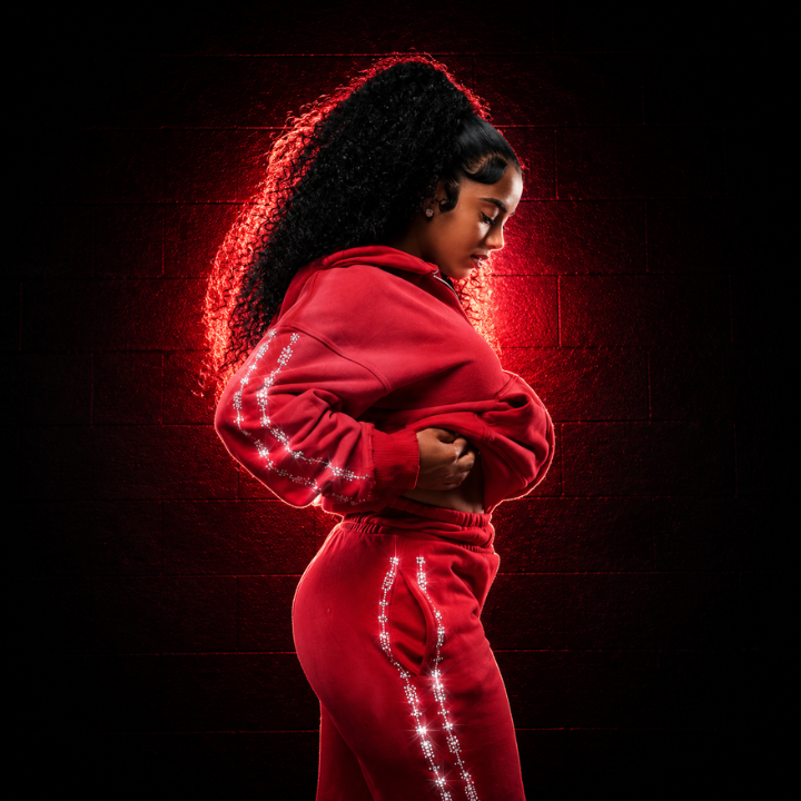 Dessertz Rhinestone Hoodie & Pants Set — Red Velvet (Red)