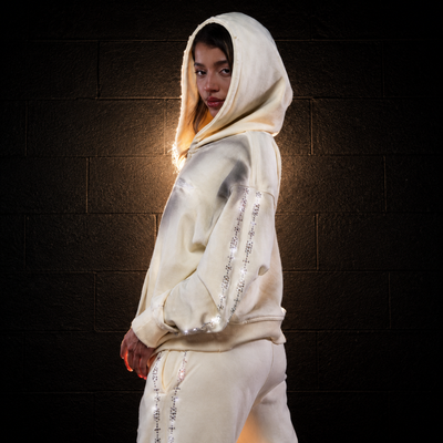 Dessertz Rhinestone Hoodie & Pants Set — Vanilla Ice (White)