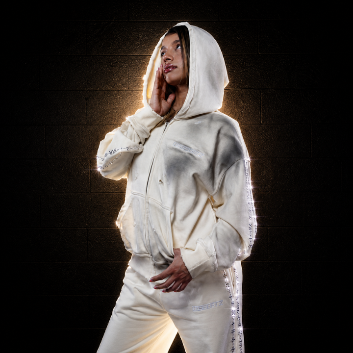Dessertz Rhinestone Hoodie & Pants Set — Vanilla Ice (White)