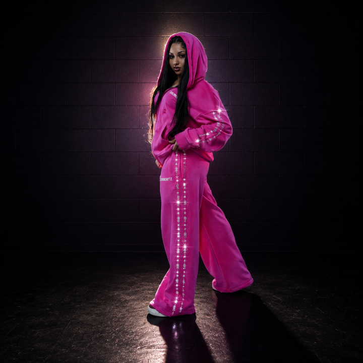 Dessertz Rhinestone Hoodie & Pants Set — Pink Sugar (Hot Pink)