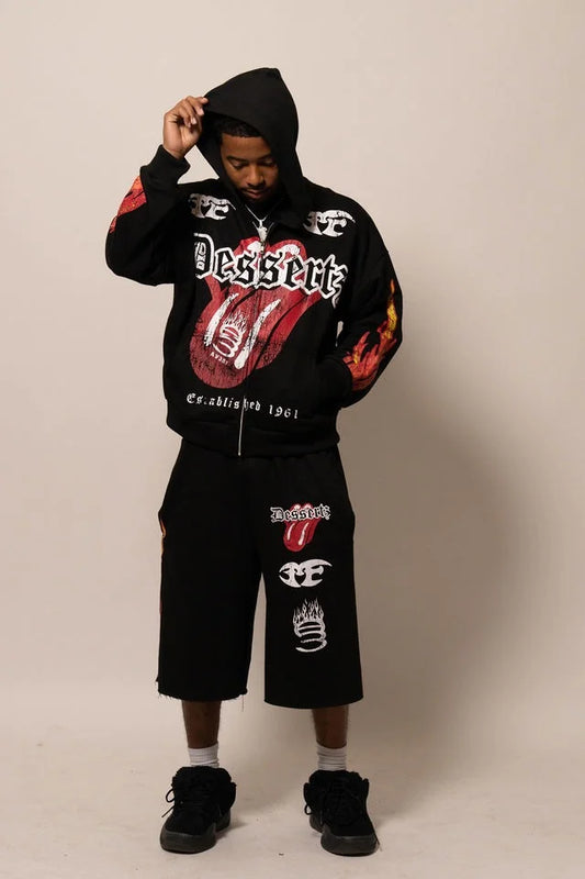 Summer Collection Hoodie & Short Set — HEAT WAVE SET — BLACK