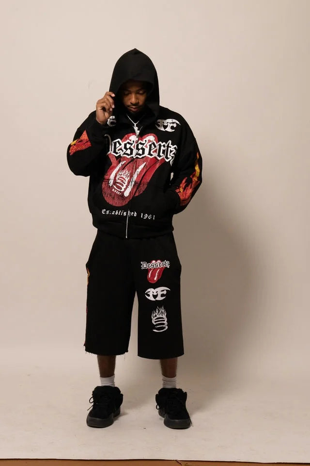 Summer Collection Hoodie & Short Set — HEAT WAVE SET — BLACK