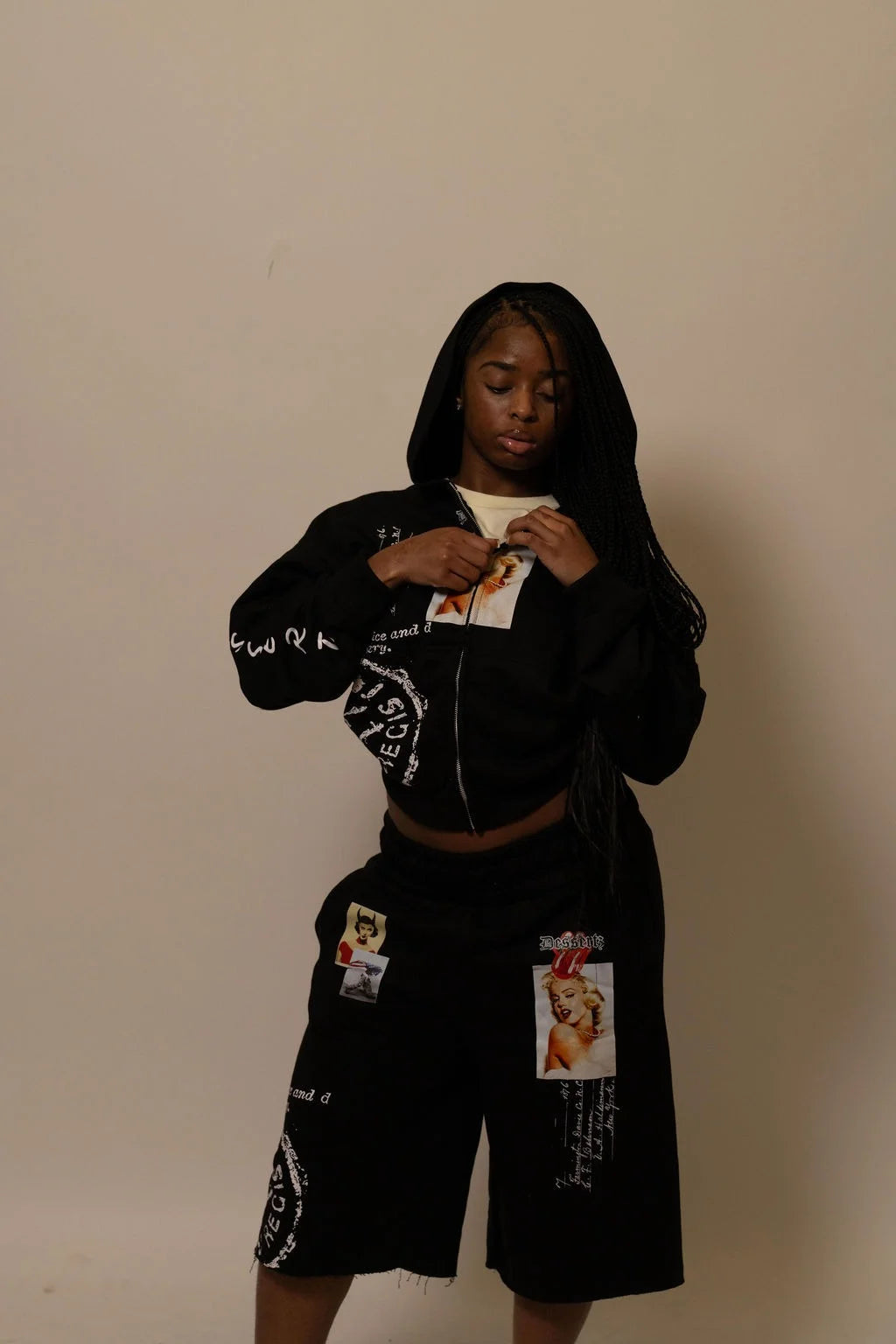 Summer Collection Hoodie & Short Set — SWEET SIN SET — BLACK